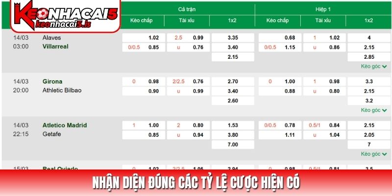 Nhận diện đúng các tỷ lệ cược hiện có